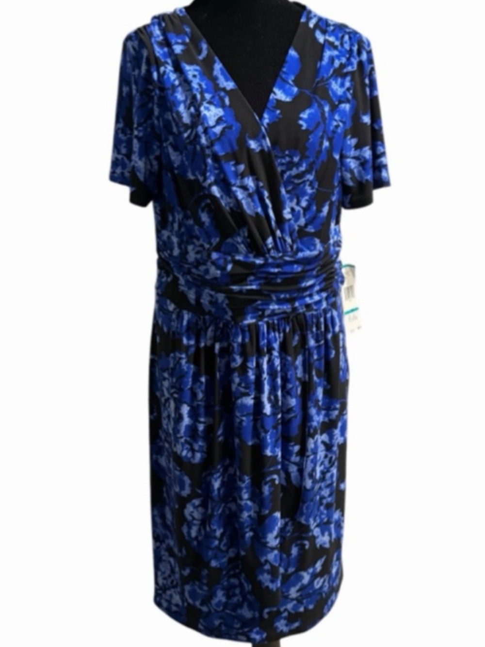 Evan-Picone Blue & Black Floral Dress Plus Size 16